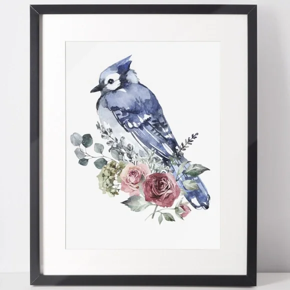 Blue Jay Bird Watercolor Wall Art Print Poster Unframed - Picture 3 of 17